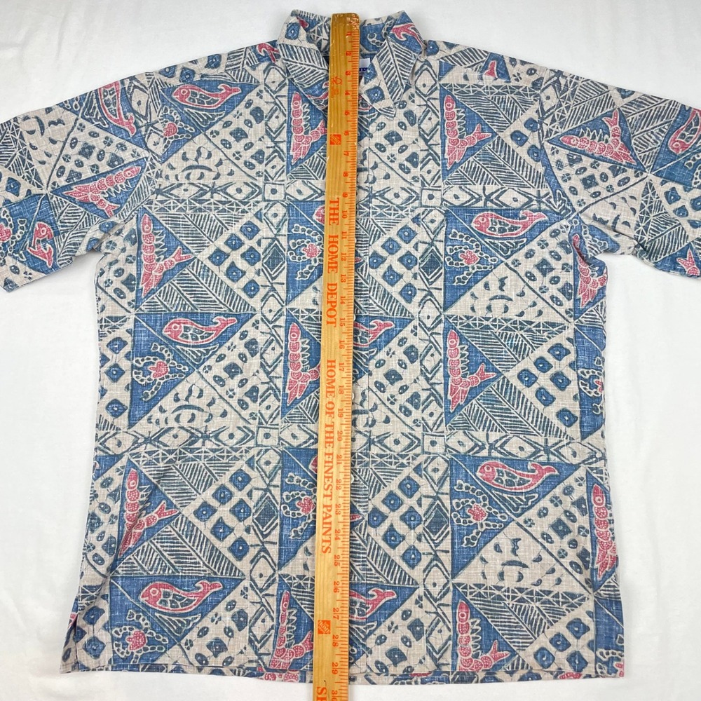 Reyn Spooner Hawaiian Shirt Mens Large Blue Red Fish Lobster Reverse Print Aloha - Picture 3 of 6